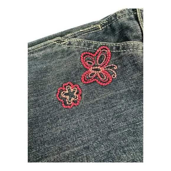 Carhartt Denim 24M Floral Butterfly Embroidered Overalls Adjustable Straps - Picture 3 of 8